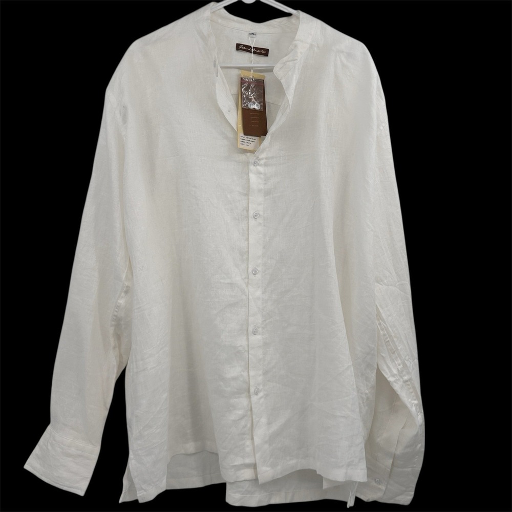 Mens‎ 100% Linen Button Down Long Sleeve Shirt Size XXL White Beachy Wedding - Picture 4 of 14
